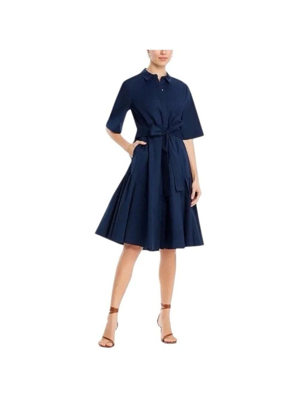 Kobi Halperin Tiffany Belted Shirt Dress Navy Button‎ Front Size MEDIUM